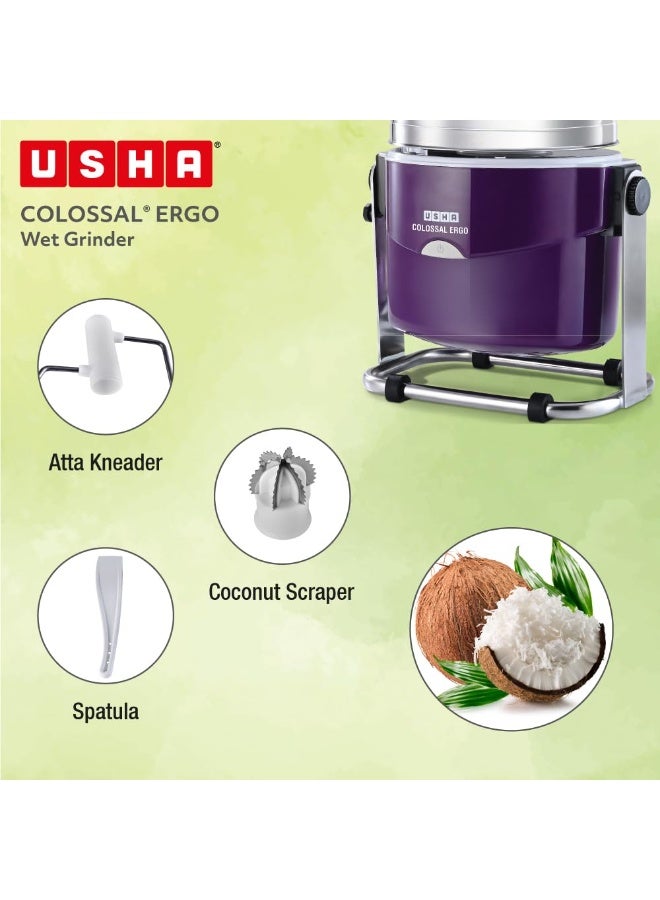 USHA Colossal Ergo Easy-Tilt Wet Grinder| 2L, 150W, 100% Copper Motor with Dual Flow Breaker, Stainless Steel Drum and Accessories| 10 Year Motor Warranty (Magenta) - Image 4